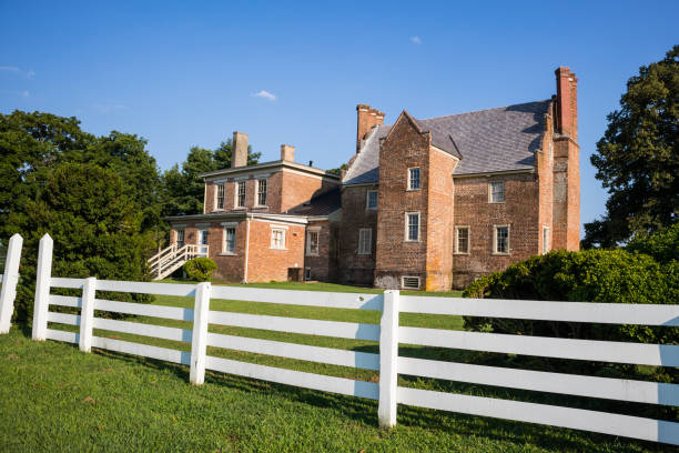 Surry, Virginia/USA - July 20, 2019: The historic Bacon's Castle, also known as "The Arthur Allen House, was built in 1665 and is noted as a rare example of Jacobean architecture in the U.S.